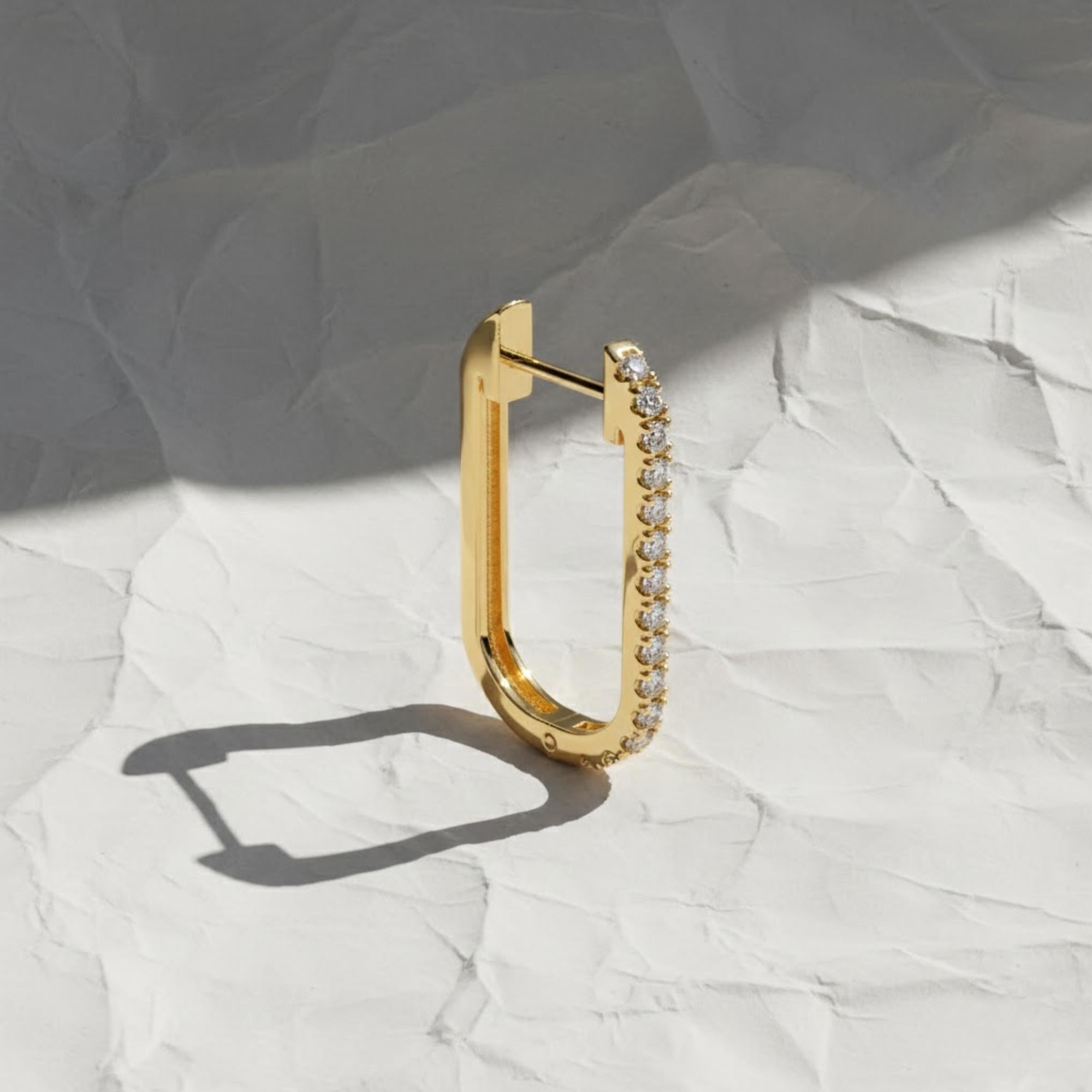 14K Gold Diamond Huggie Earrings, Lab Grown Diamond Paperclip Hoop Earrings