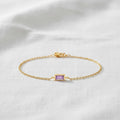 14k Gold Amethyst Bracelet, Baguette Gemstone Stone with Bezel Setting, February Birthstone, Birthstone Jewelry, 14k Dainty Bracelet