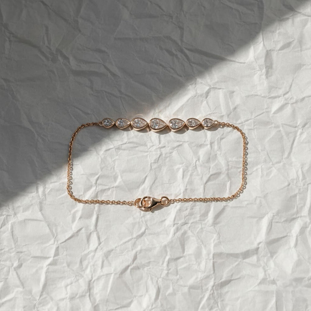 Bezel Set Pear Lab Grown Diamond Bracelet: 14K Yellow Gold Wedding Jewelry