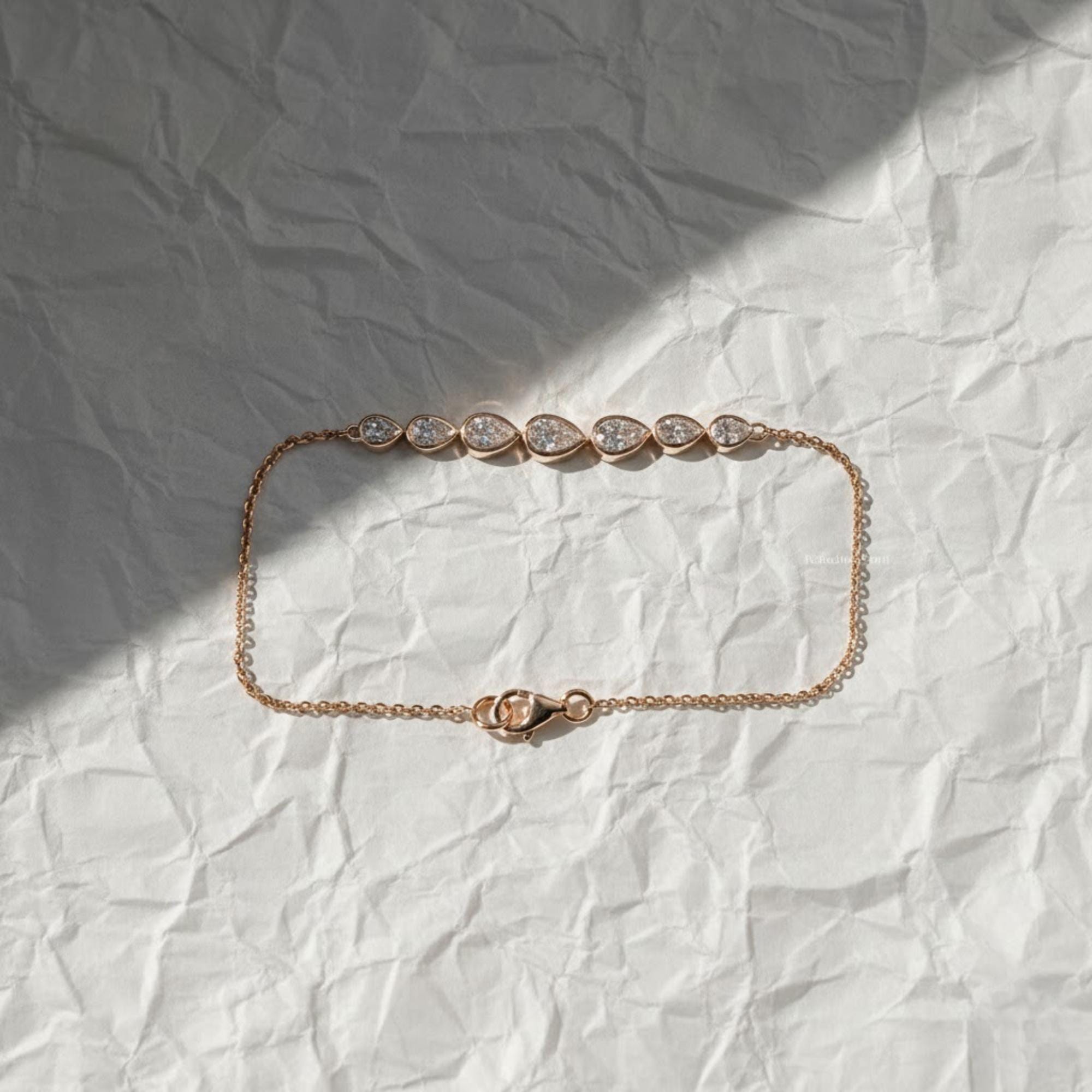 Bezel Set Pear Lab Grown Diamond Bracelet: 14K Yellow Gold Wedding Jewelry
