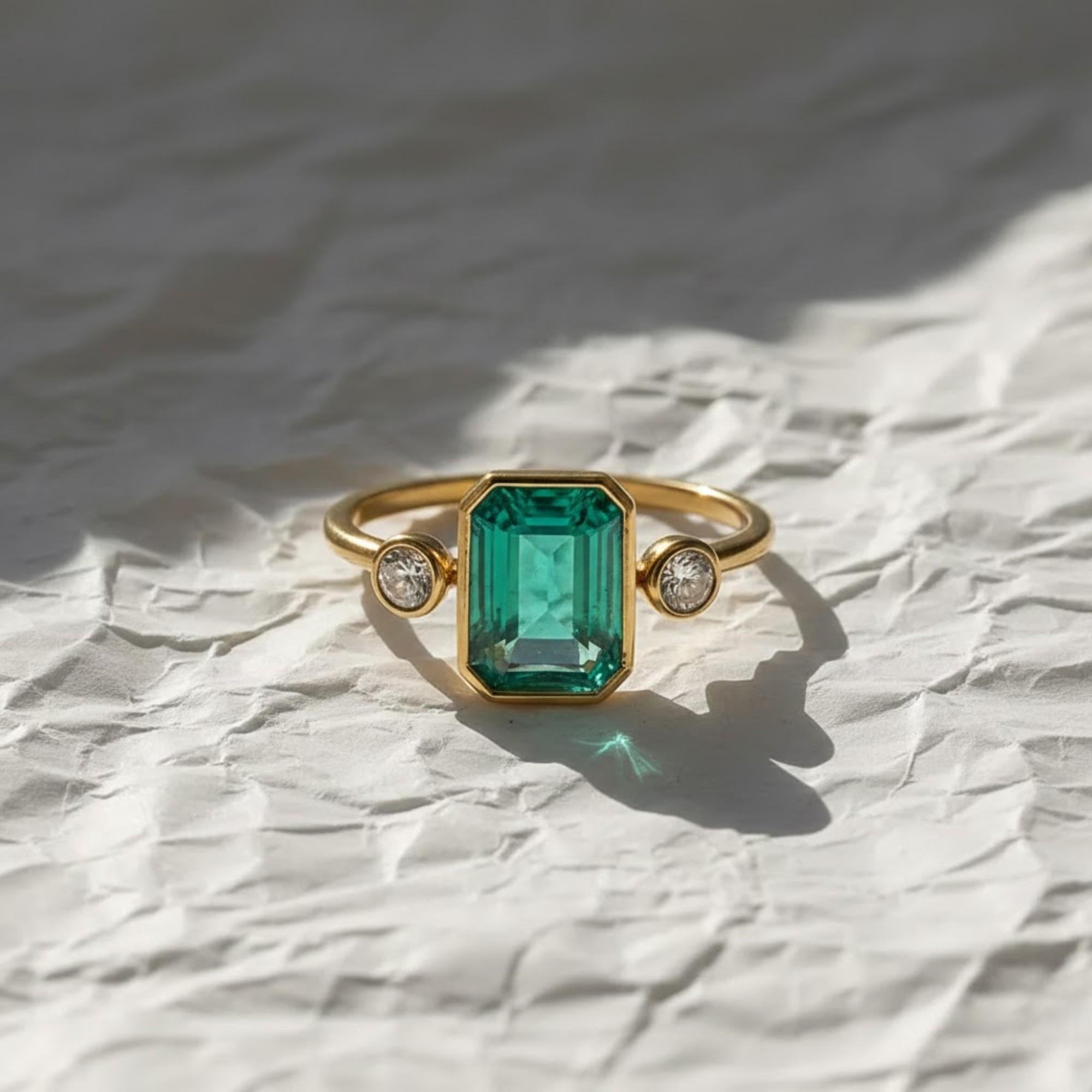 14K Gold Emerald Engagement Ring, May Birthstone Ring