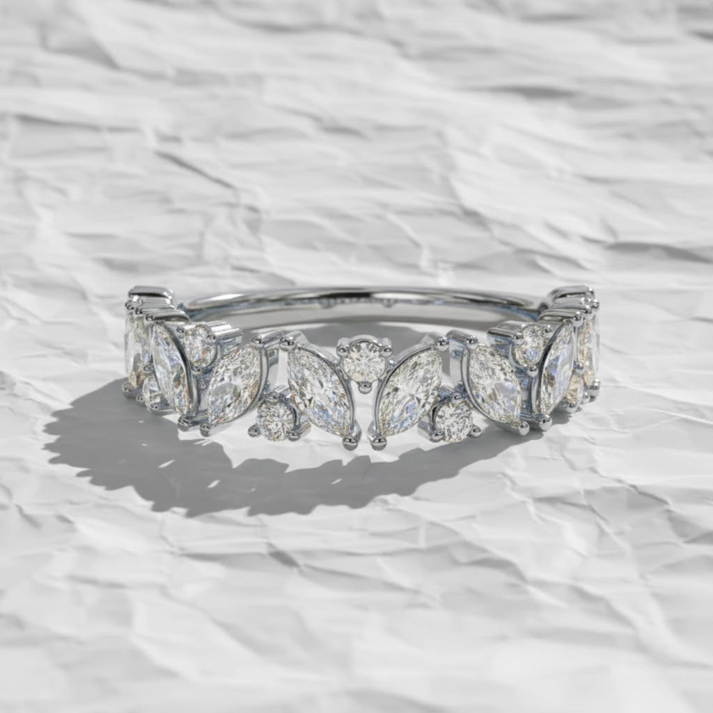 14K Gold Marquise Diamond Cluster Ring, Anniversary Gift