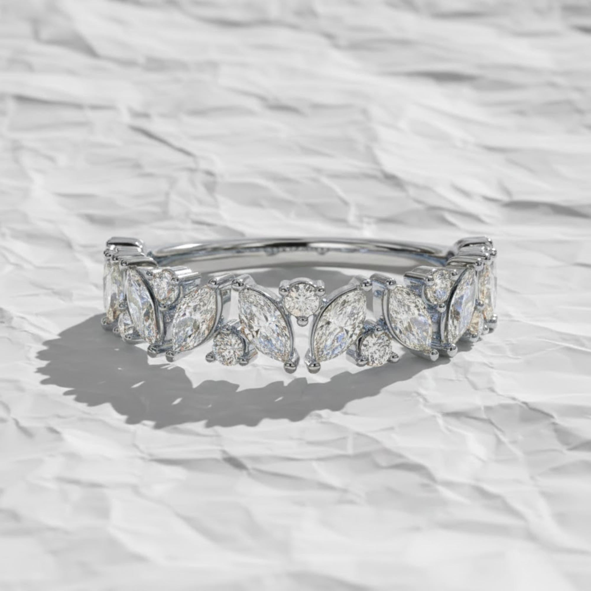 14K Gold Marquise Diamond Cluster Ring, Anniversary Gift