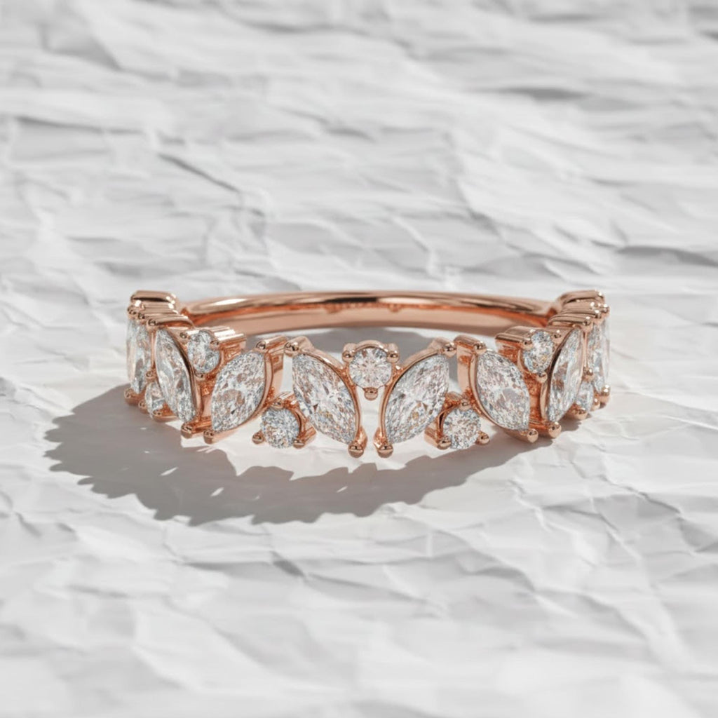 14K Gold Marquise Diamond Cluster Ring, Anniversary Gift