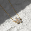 14K Solid Gold Pear Shaped Flower Design Lab Grown Diamond Necklace