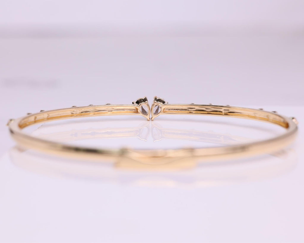 14K Solid Gold Heart Diamond Bangle Bracelet, Cuff Bracelet Gift for Best Friend, Valentine Special Gift