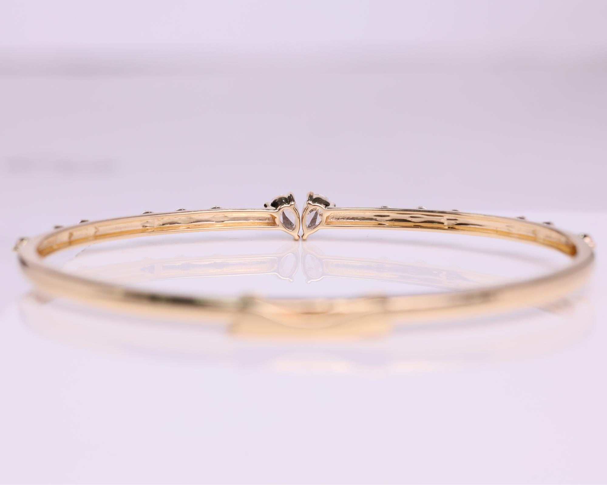 14K Solid Gold Heart Diamond Bangle Bracelet, Cuff Bracelet Gift for Best Friend, Valentine Special Gift