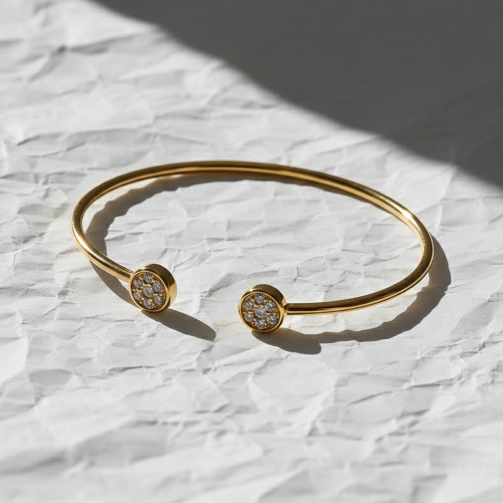 14K Gold Diamond Bangle, Genuine Lab grown Diamond Open Cuff Bracelet