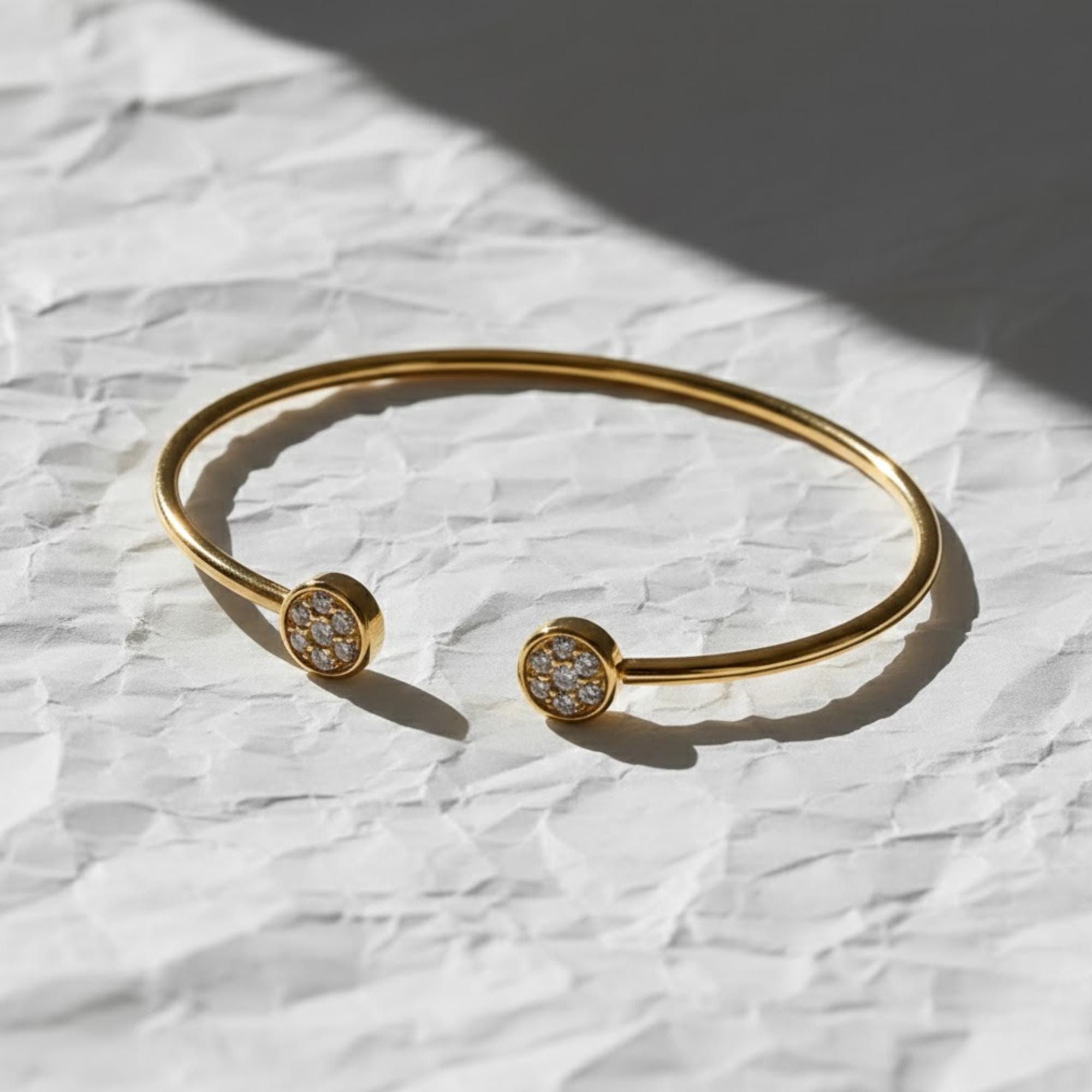 14K Gold Diamond Bangle, Genuine Lab grown Diamond Open Cuff Bracelet