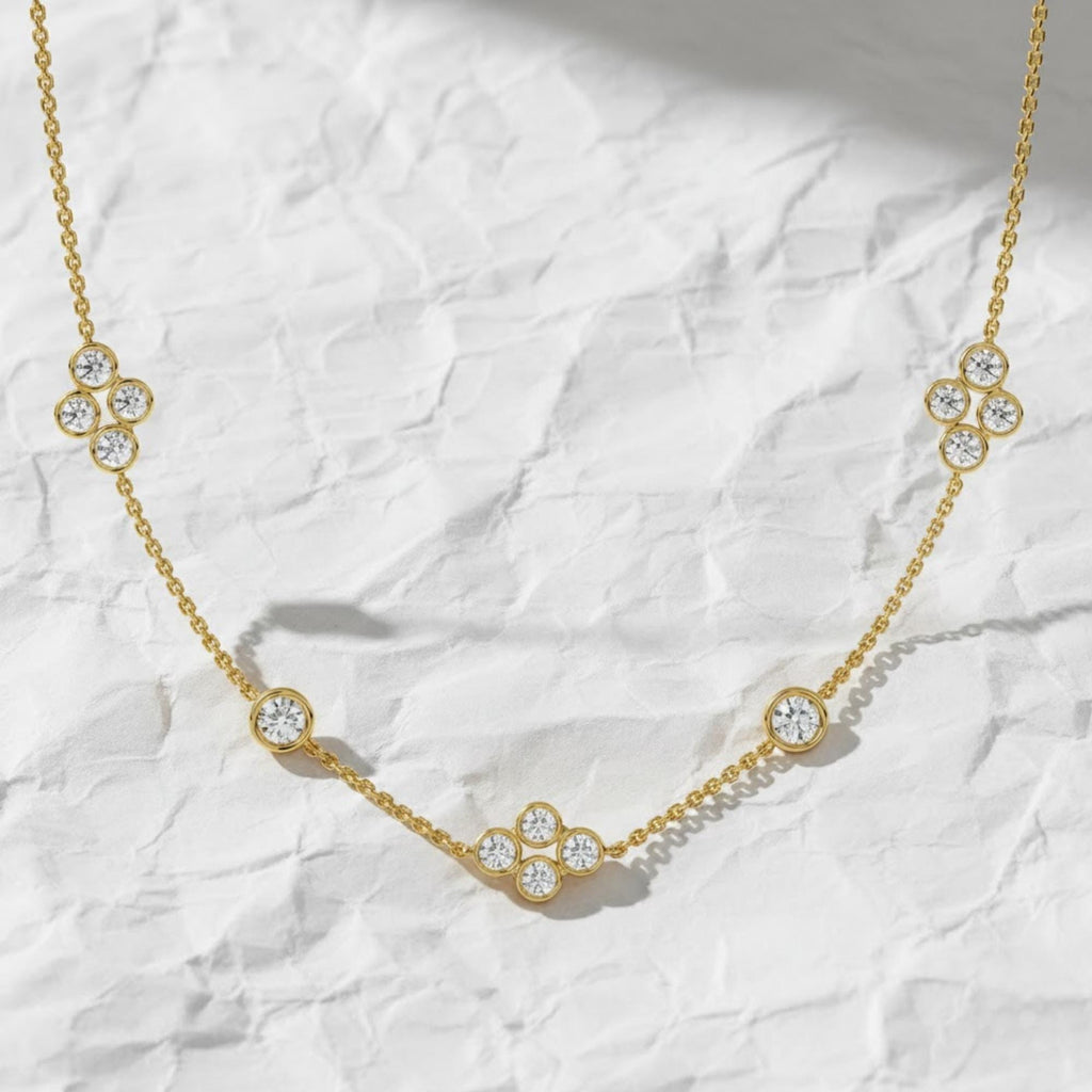 Diamond by The Yard Necklace Lab Grown Diamonds 14K Gold / Cluster Station Graduated Layering Bezel Necklace