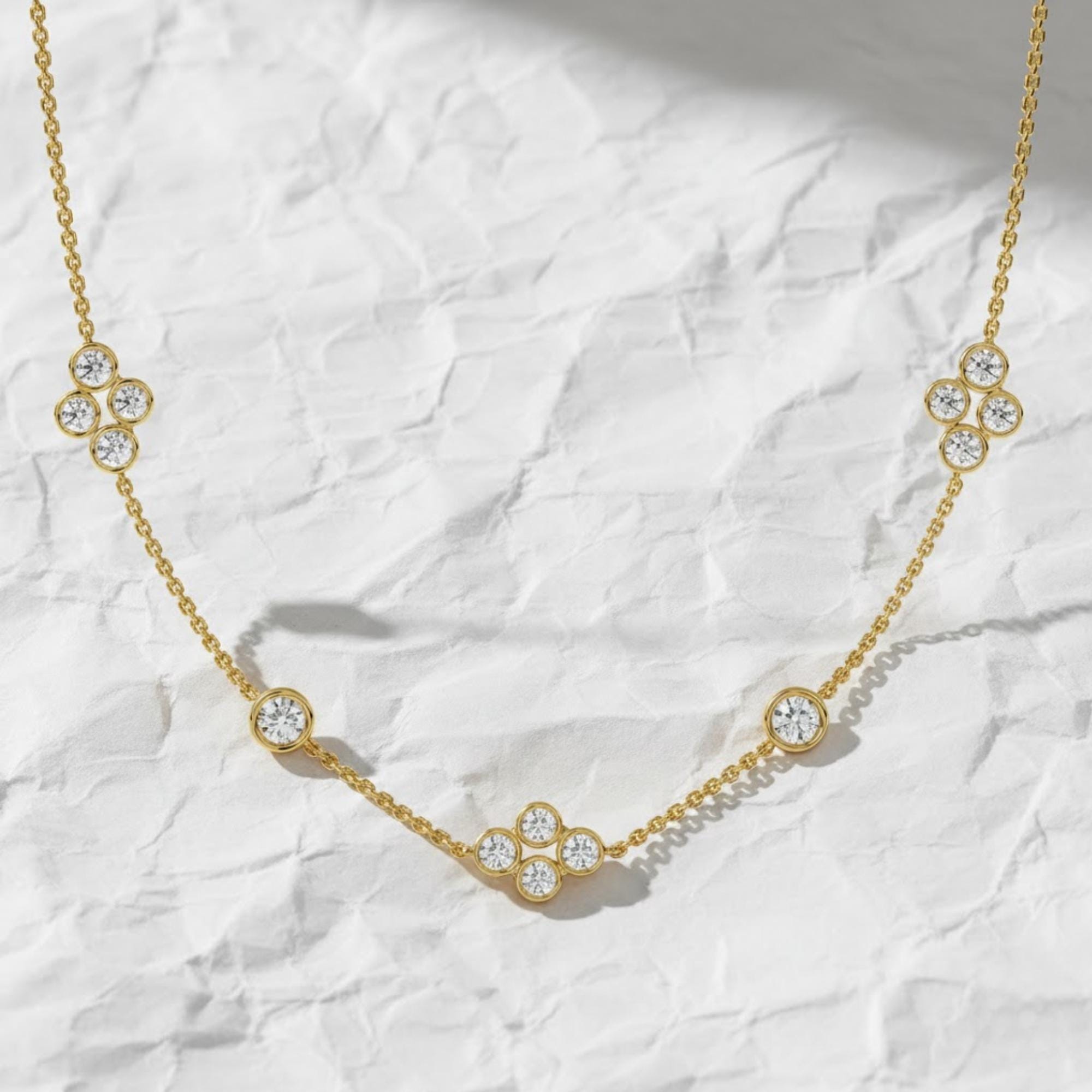 Diamond by The Yard Necklace Lab Grown Diamonds 14K Gold / Cluster Station Graduated Layering Bezel Necklace