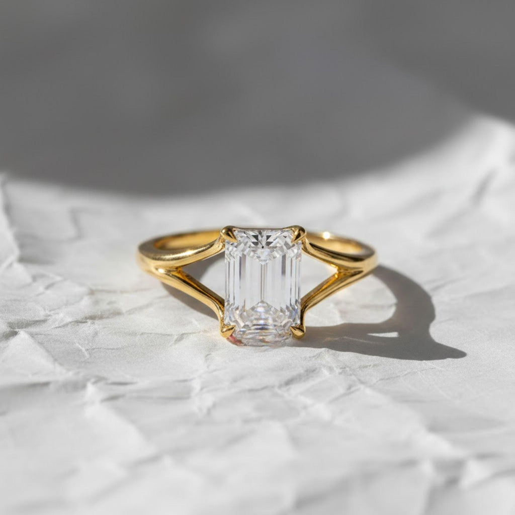 1 to 3 Carat Emerald Cut Lab Grown Diamond Solitaire Engagement Ring | 14K Gold | IGI Certified