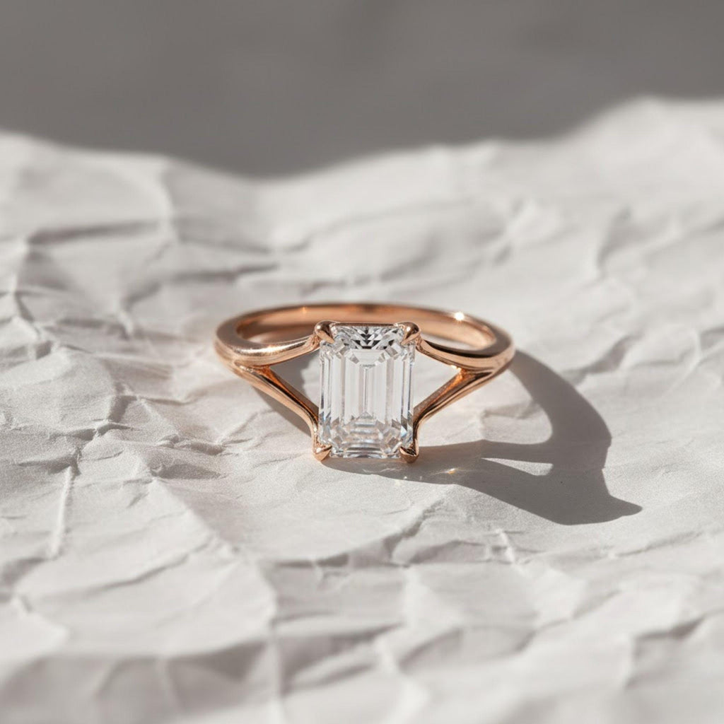 1 to 3 Carat Emerald Cut Lab Grown Diamond Solitaire Engagement Ring | 14K Gold | IGI Certified