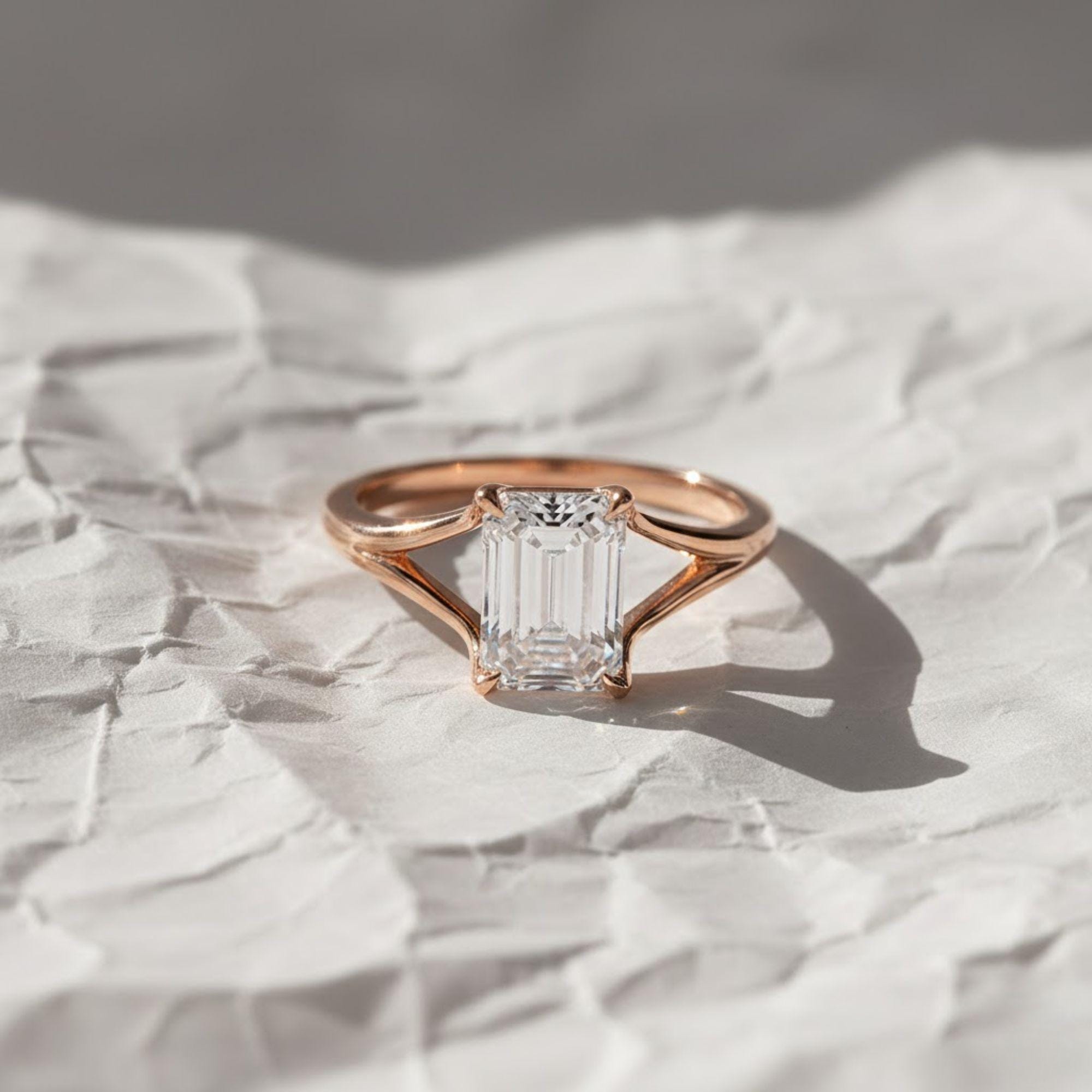 1 to 3 Carat Emerald Cut Lab Grown Diamond Solitaire Engagement Ring | 14K Gold | IGI Certified