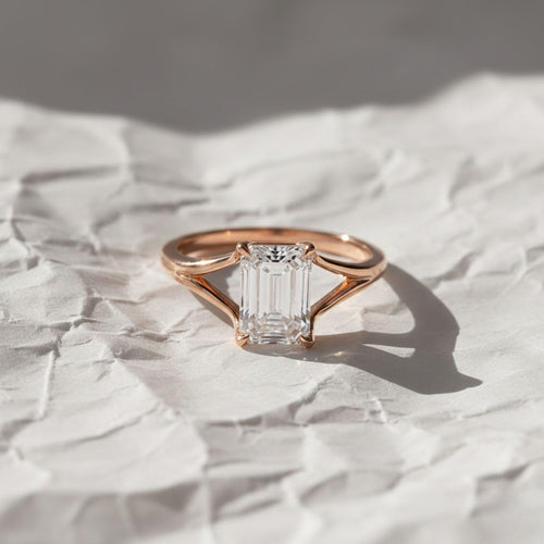 1 to 3 Carat Emerald Cut Lab Grown Diamond Solitaire Engagement Ring | 14K Gold | IGI Certified