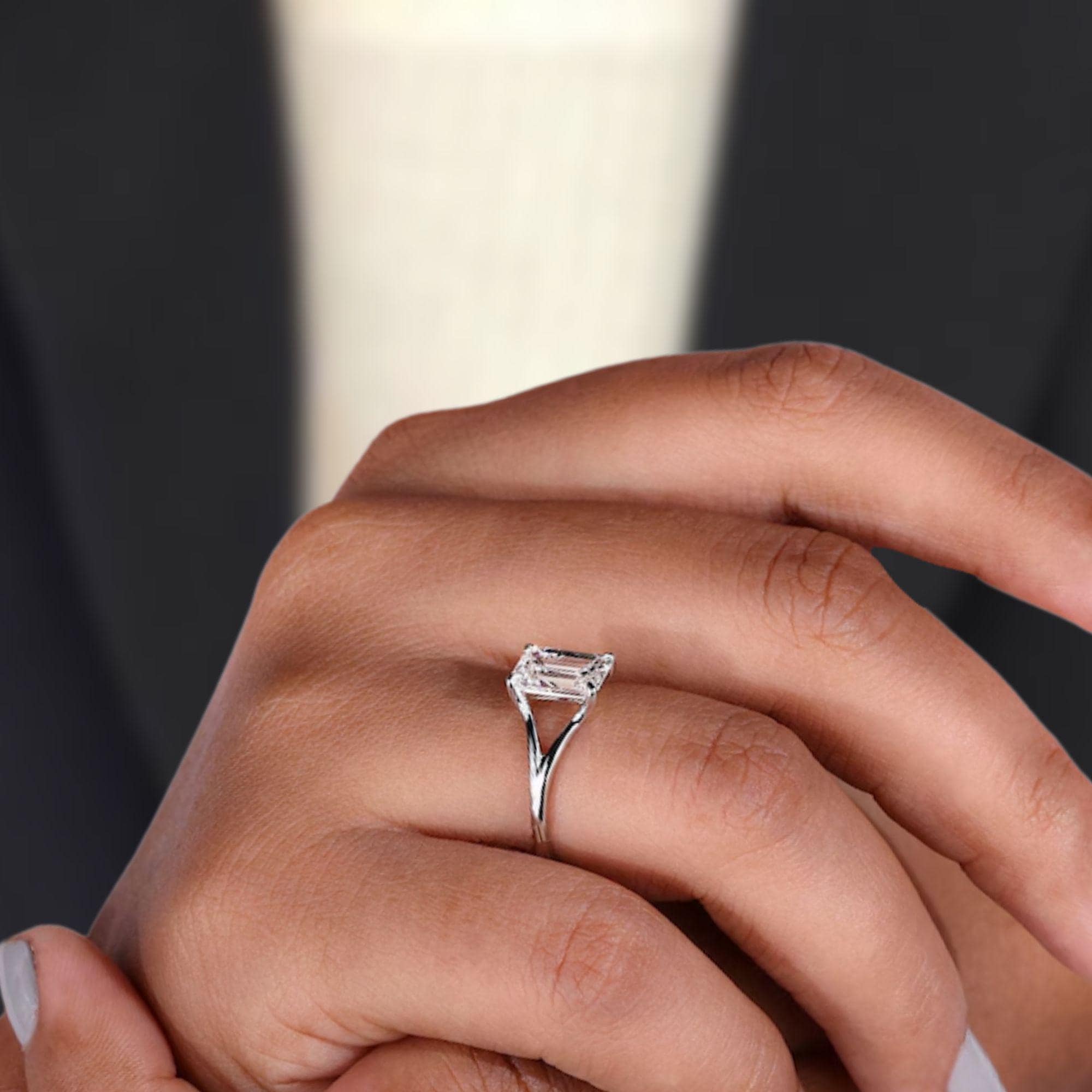 1 to 3 Carat Emerald Cut Lab Grown Diamond Solitaire Engagement Ring | 14K Gold | IGI Certified