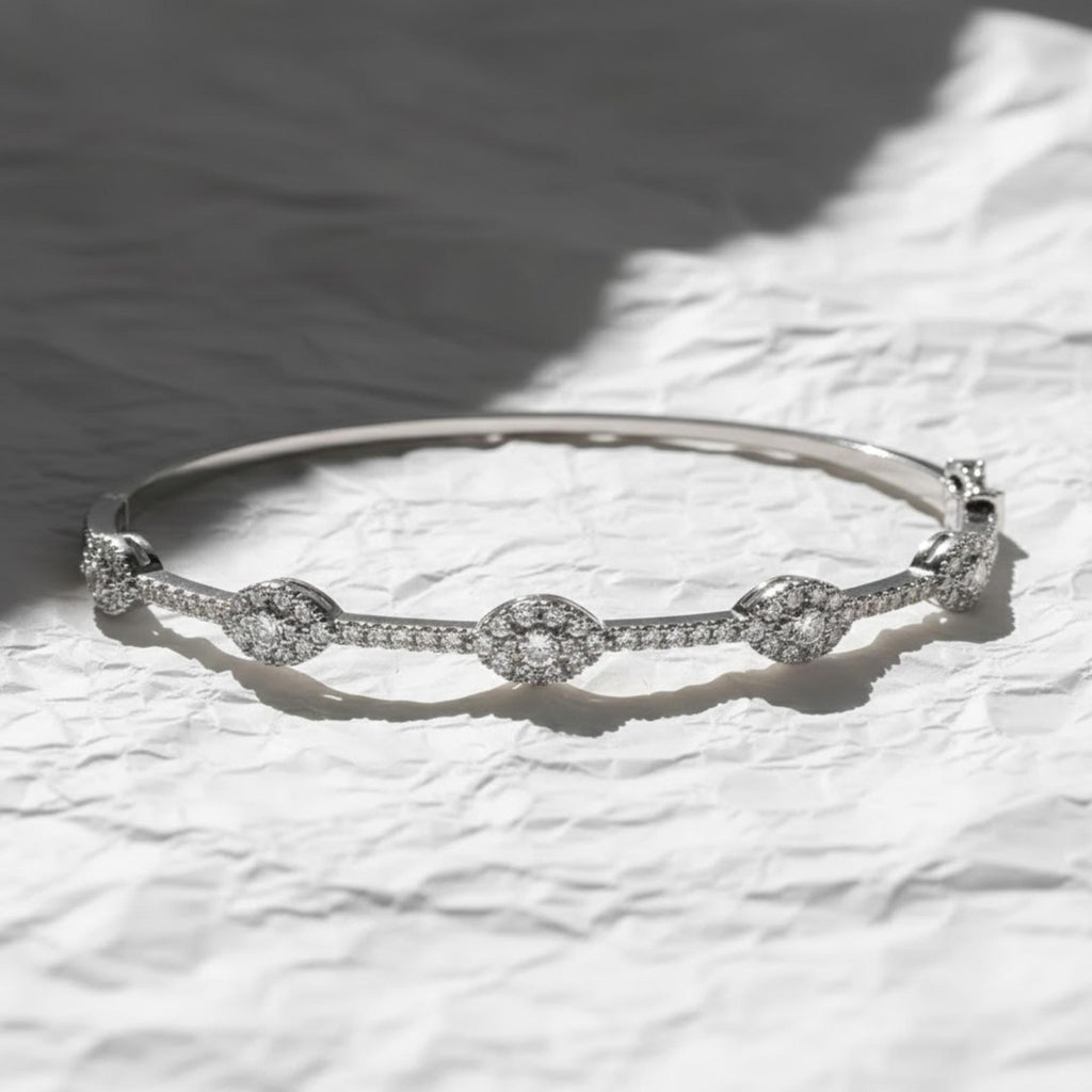 14K Gold Round Lab Grown Diamond Bangle Bracelet For Women
