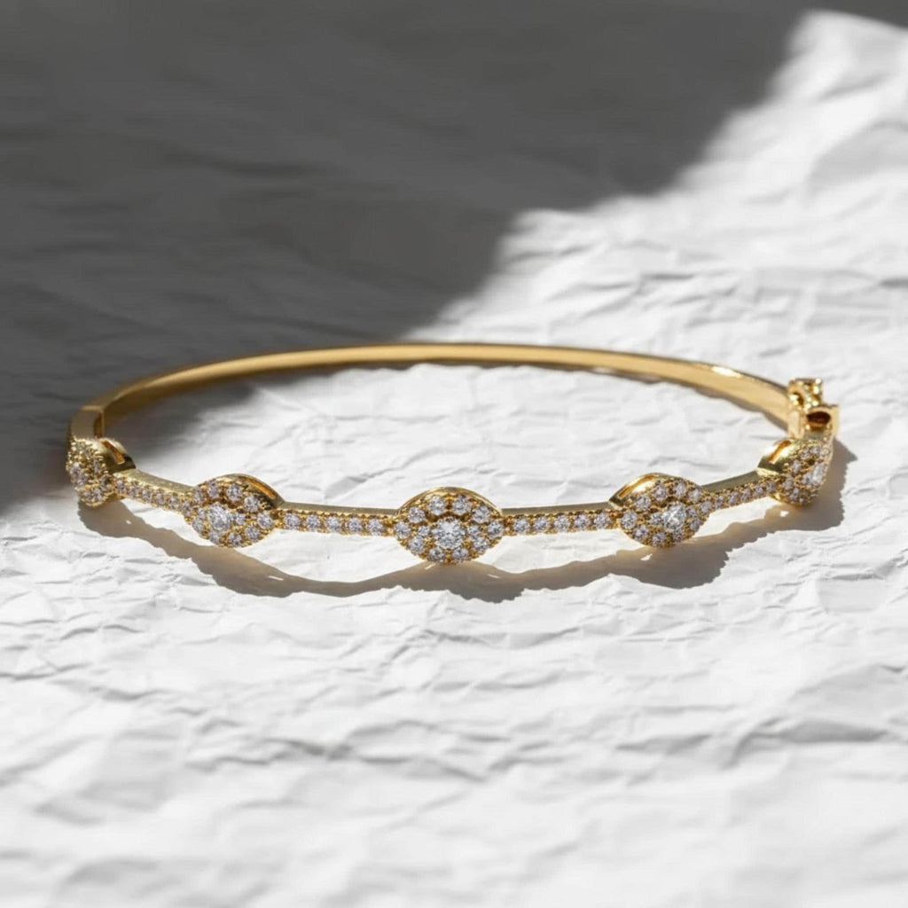 14K Gold Round Lab Grown Diamond Bangle Bracelet For Women