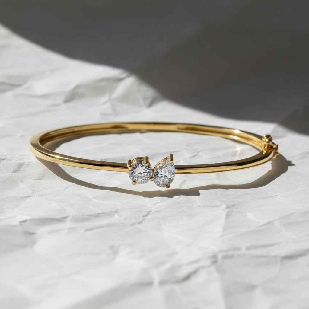 14K Gold Pear & Round Lab Diamond Bangle Bracelet - 1.00 ct