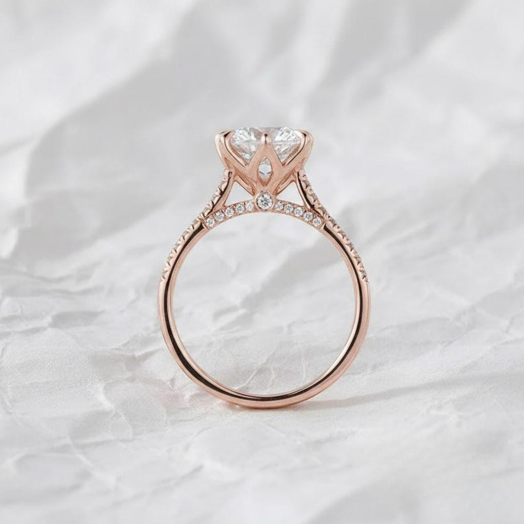 Tulip Design 1Ct To 2 Carat IGI Certified 14K Gold Round Excellent Cut Lab Grown Diamond Solitaire Engagement Ring