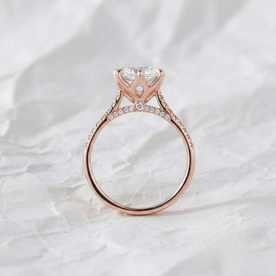 Tulip Design 1Ct To 2 Carat IGI Certified 14K Gold Round Excellent Cut Lab Grown Diamond Solitaire Engagement Ring