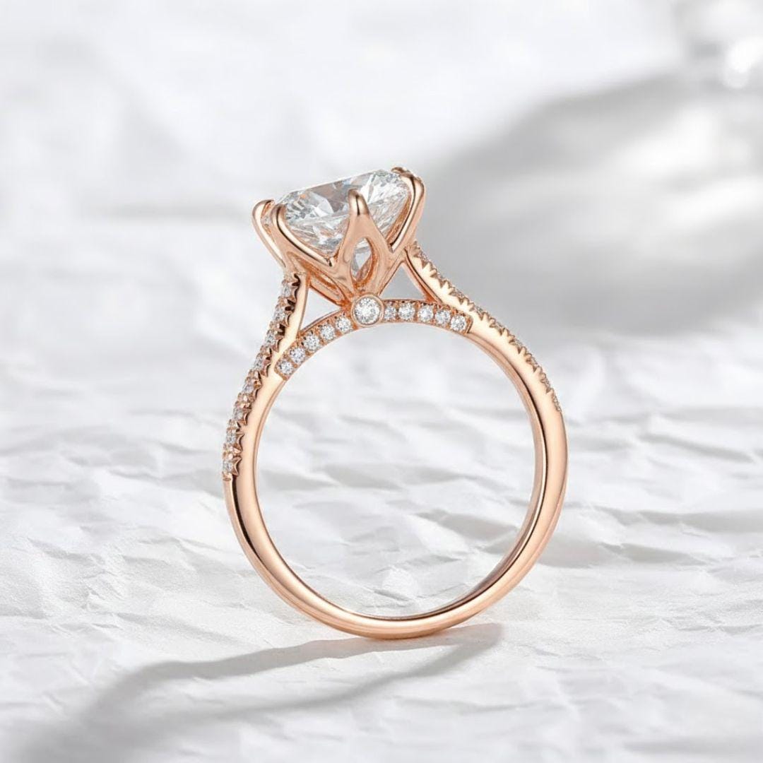 Tulip Design 1Ct To 2 Carat IGI Certified 14K Gold Round Excellent Cut Lab Grown Diamond Solitaire Engagement Ring