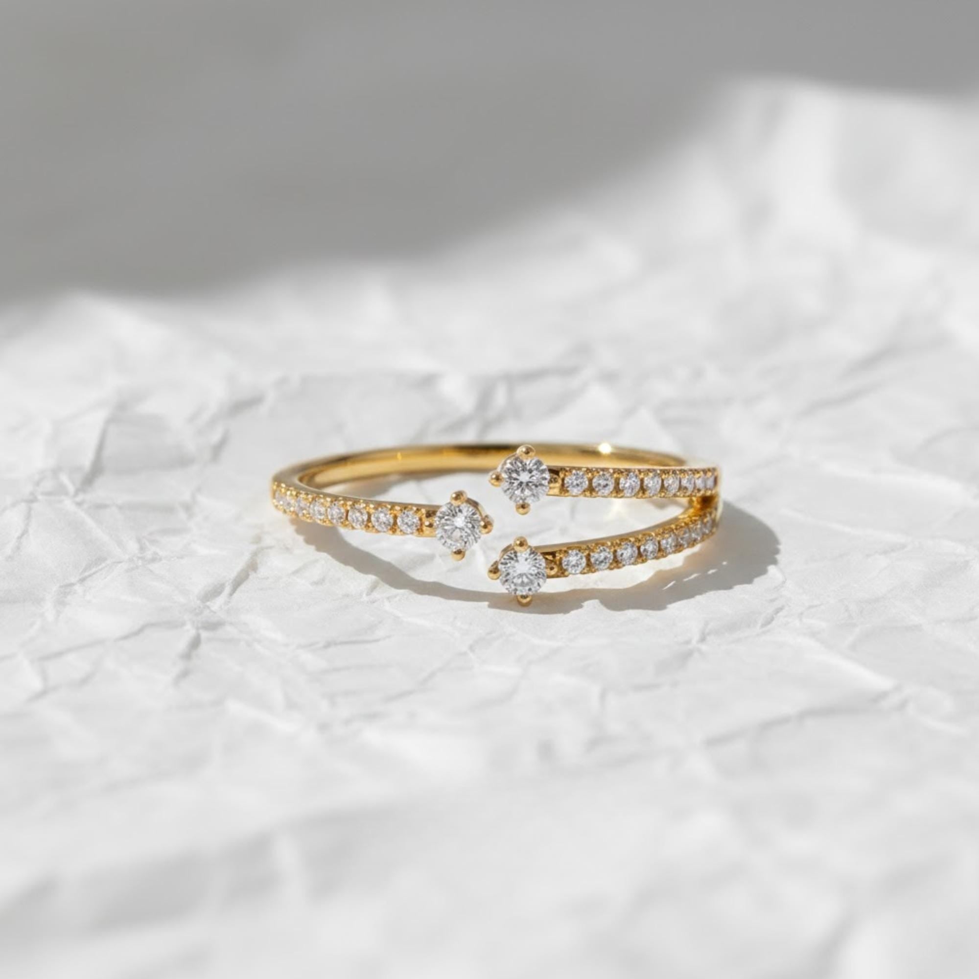 Statement Lab Grown Diamond Ring / 14K Solid Gold Unique Diamond Crossover Ring For Women / Open Design Diamond Ring Gift for Her