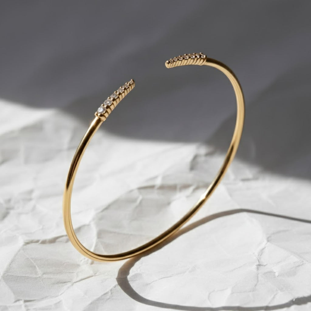 Diamond Cuff Bangle/ 14K Gold Lab Grown Diamond Cuff Bracelet For Women