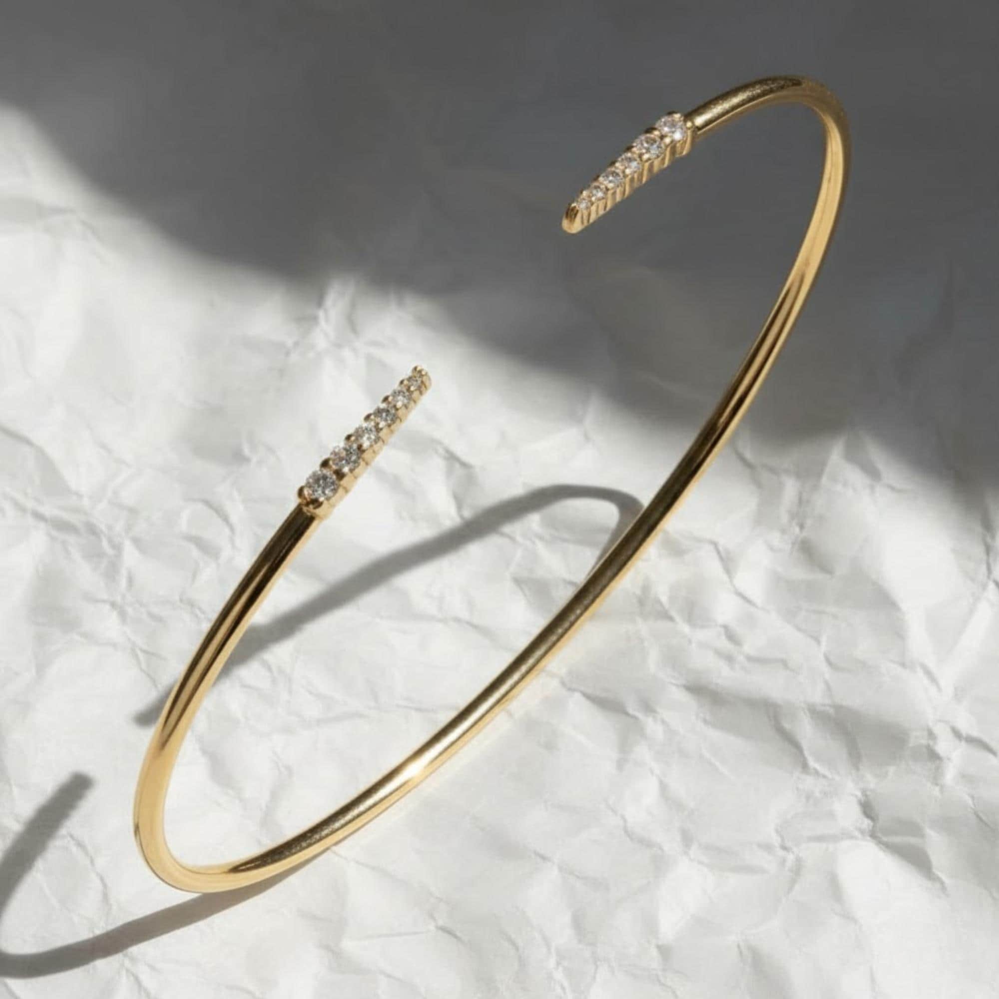 Diamond Cuff Bangle/ 14K Gold Lab Grown Diamond Cuff Bracelet For Women
