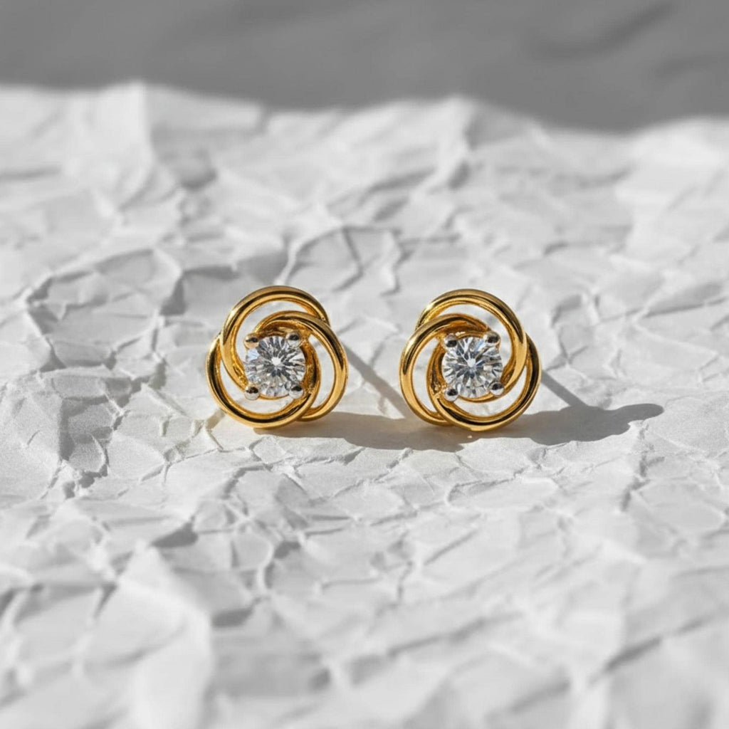 14K Solid Gold Diamond Cluster Stud Earrings | Flower Stud Earrings for Women