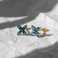London Blue Topaz Butterfly Earrings, 14K Gold 1.75 ctw Marquise & Pear Shape Dainty Birthstone Earrings
