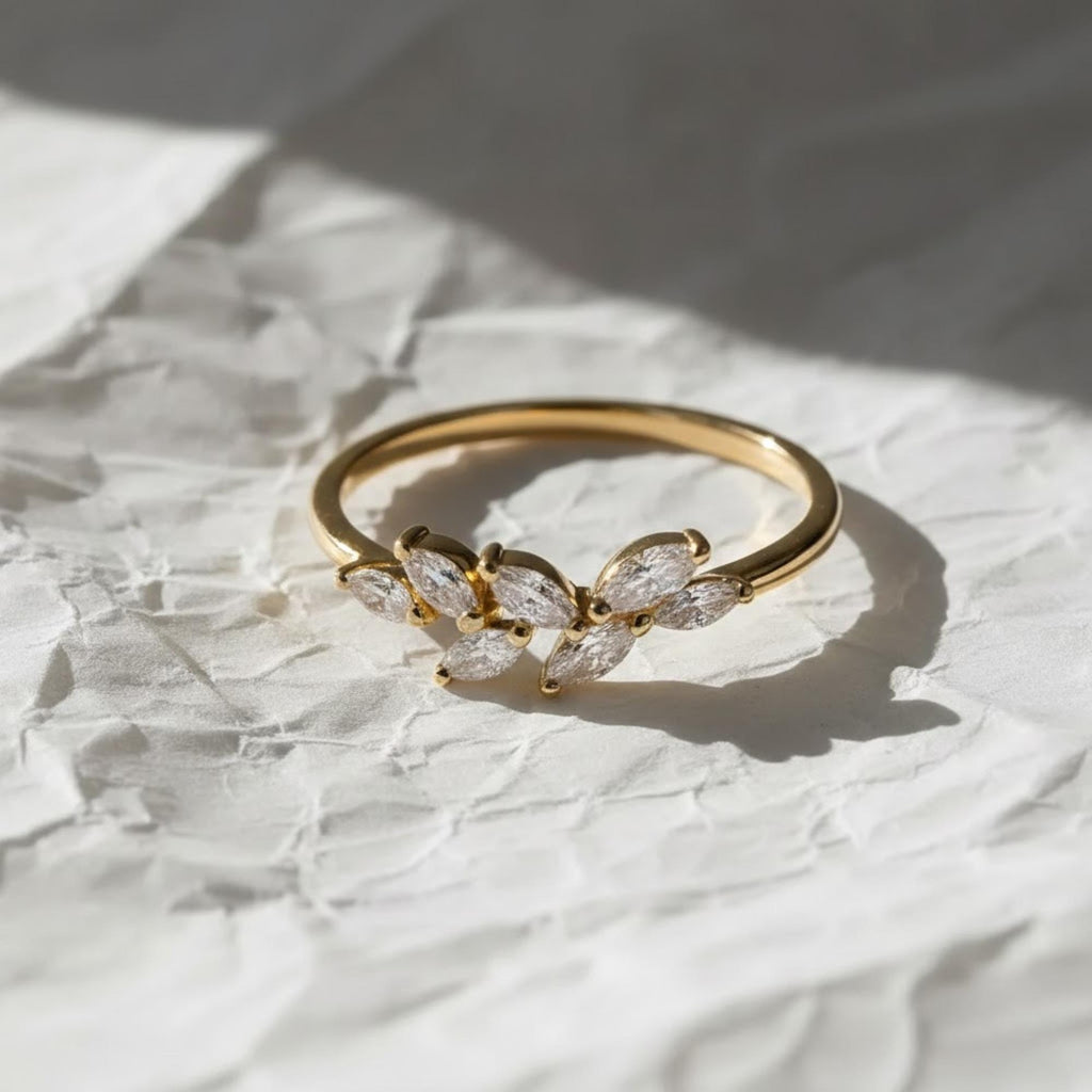 14K Gold Unique Leaf Floral Lab Grown Diamond Wedding Ring Vintage Yellow Gold Marquise Diamond Ring