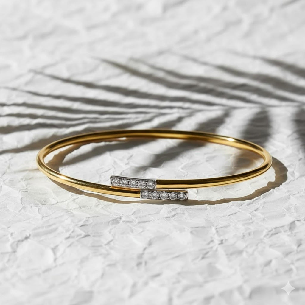 Solid 14K Gold Diamond Bangle Bracelet, Lab Grown Diamond Bracelet, Minimalist Bracelet