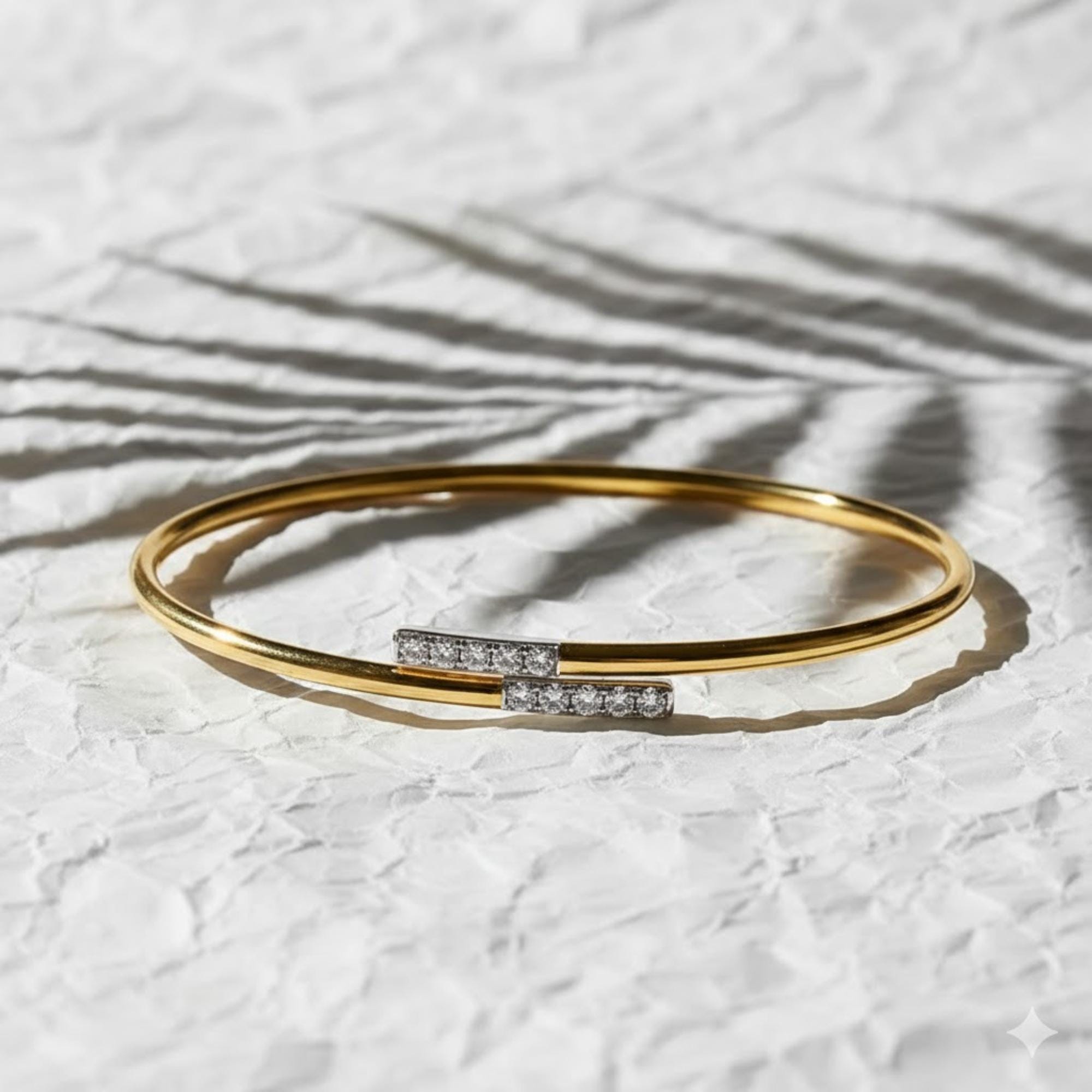 Solid 14K Gold Diamond Bangle Bracelet, Lab Grown Diamond Bracelet, Minimalist Bracelet