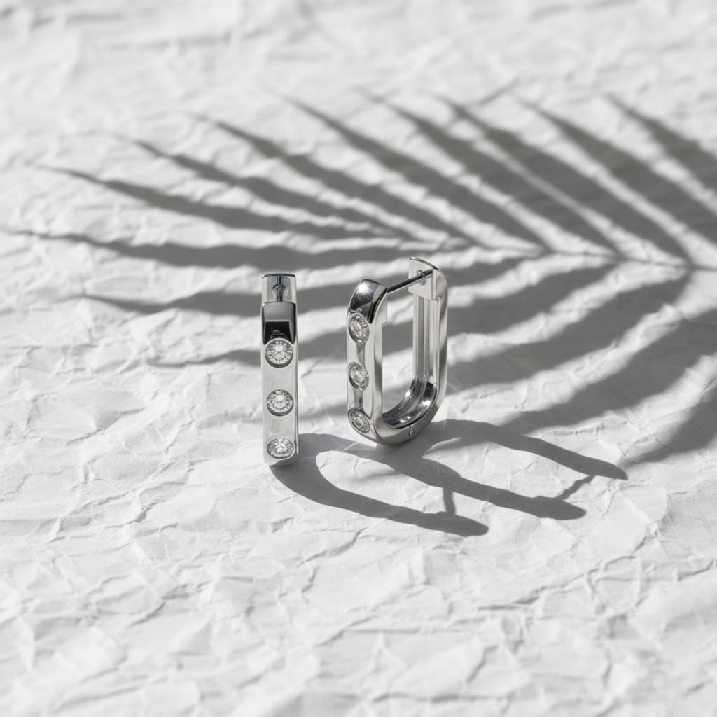 Round Lab Grown Diamond Earrings, 14K White Gold Hoop Earrings For Her,Delicate Diamond Huggies Earrings,Anniversary Gift For Wife,CVD