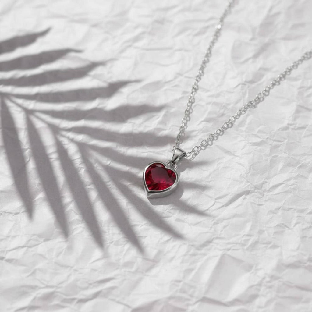 Ruby Heart Pendant with 14K Solid Gold | Bezel Necklace | Valentine’s Day Gift