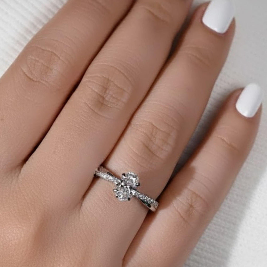 Oval Cut Lab Grown Diamond Engagement Ring, 14K Gold Pave Twisted Band