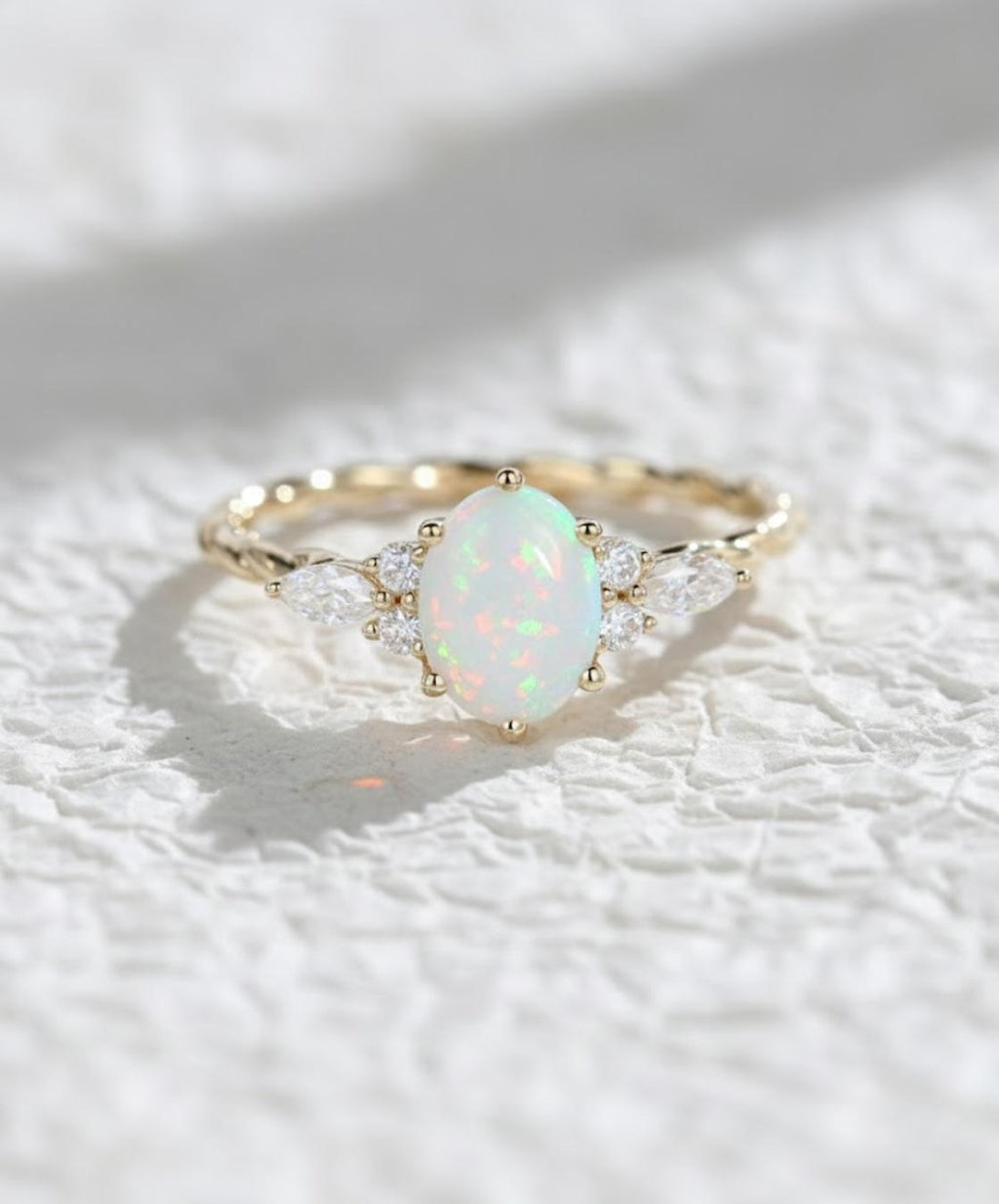 Oval Opal engagement ring 14K gold engagement ring vintage engagement ring