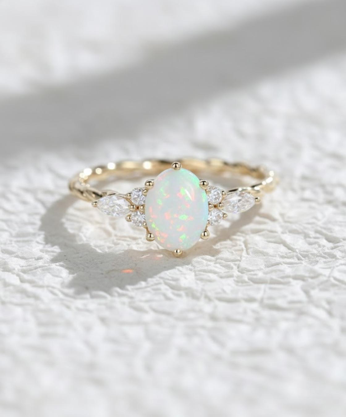 Oval Opal engagement ring 14K gold engagement ring vintage engagement ring