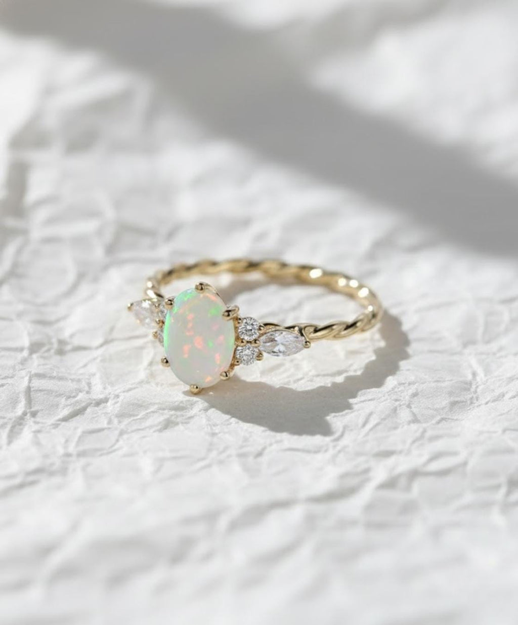 Oval Opal engagement ring 14K gold engagement ring vintage engagement ring