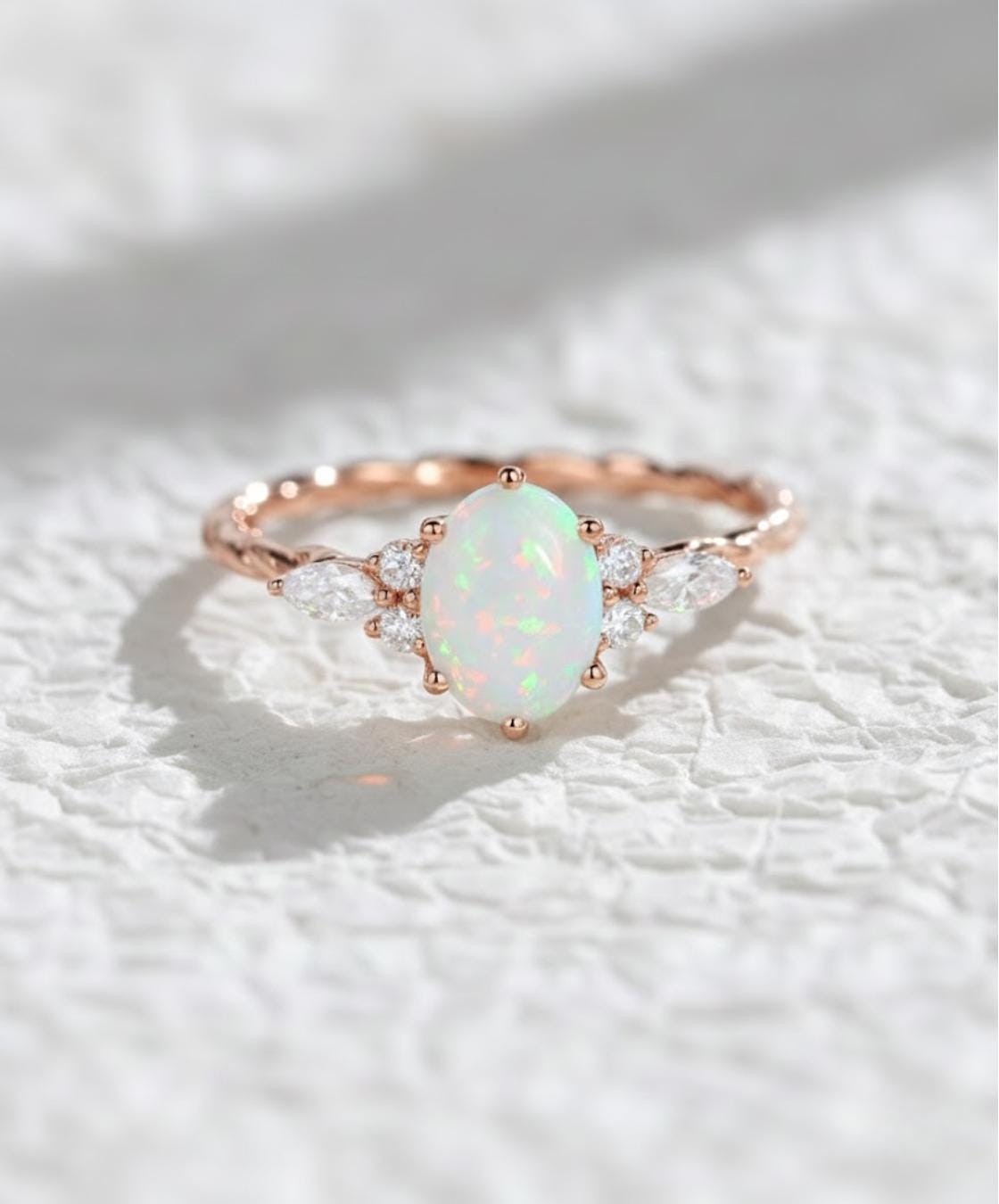 Oval Opal engagement ring 14K gold engagement ring vintage engagement ring