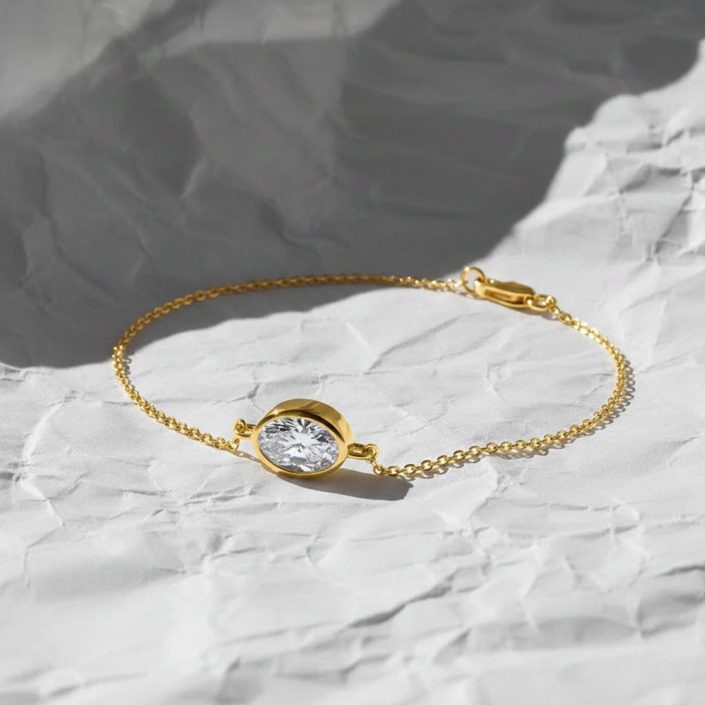 14K Gold Bezel Setting Diamond Bracelet for Women / Oval Cut Solitaire Lab Diamond Bracelet 1.00 Ct