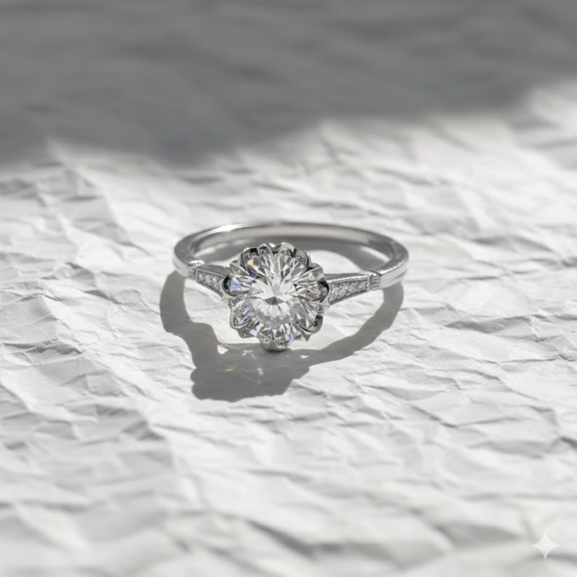 Filigree Round Cut Lab Grown Diamond 14K Gold Solitaire Engagement Ring