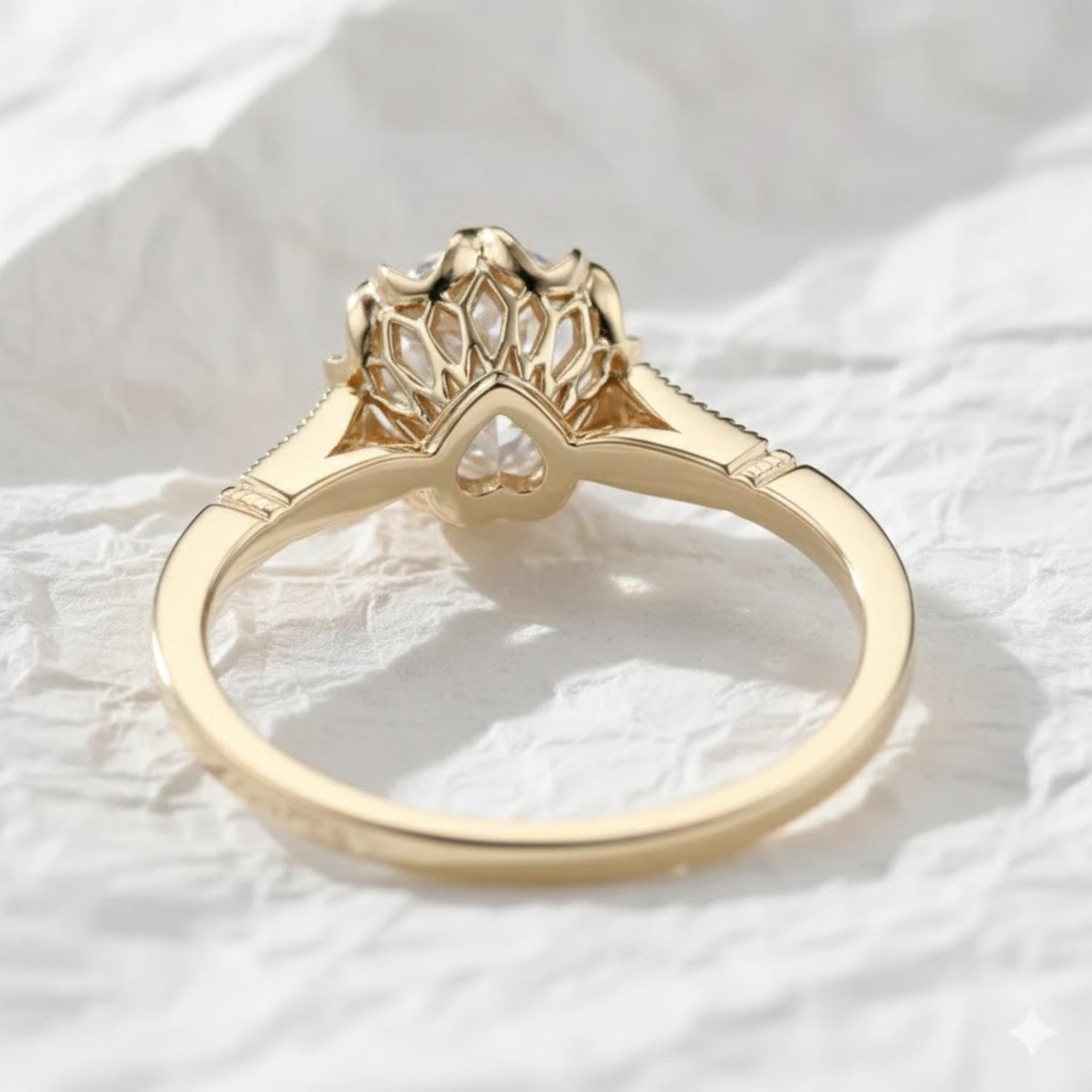 Filigree Round Cut Lab Grown Diamond 14K Gold Solitaire Engagement Ring