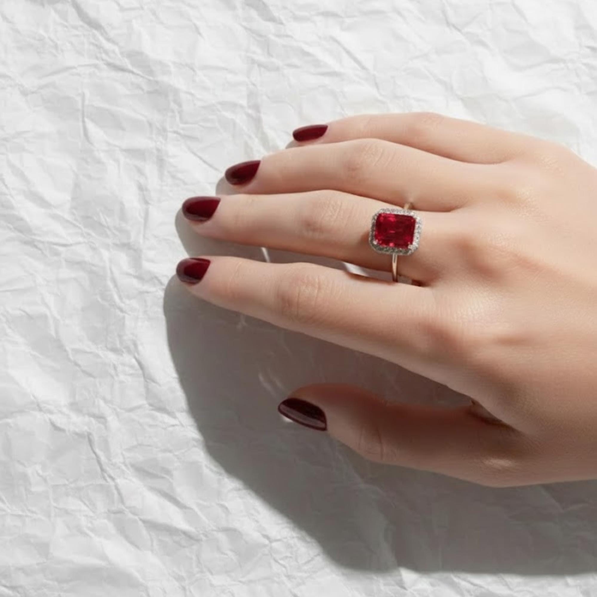 Lab Red Ruby Engagement Ring 3ct Emerald Cut Vintage Rose Gold Engagement Cluster Ring Lab Grown  Bridal Ring Promise Ring Anniversary