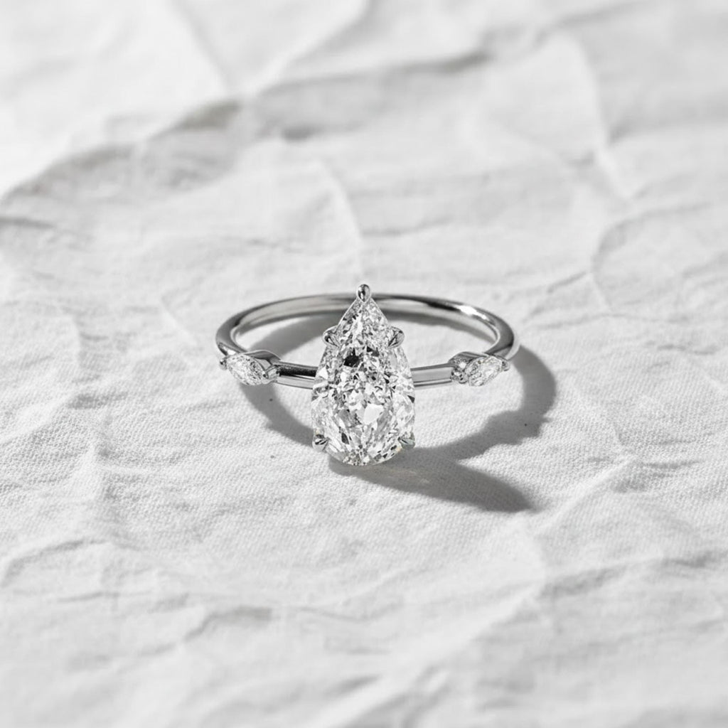 Pear Cut IGI Certified Lab Grown Diamond 14K Solitaire Engagement Ring With Hidden Halo Fine Jewelry for Women