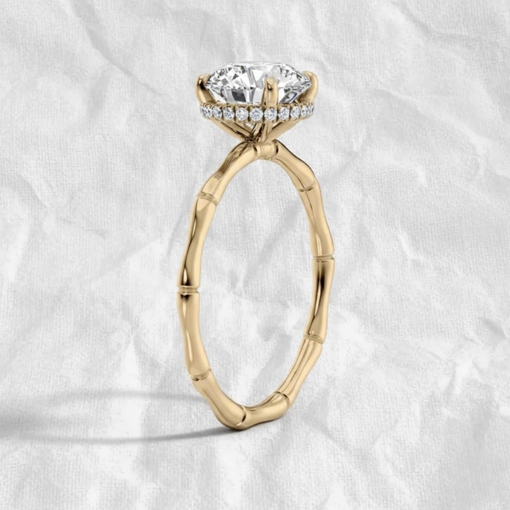 1 Carat F VS1 Round Brilliant Lab Grown Diamond Engagement Ring With Hidden Halo in 14K Gold