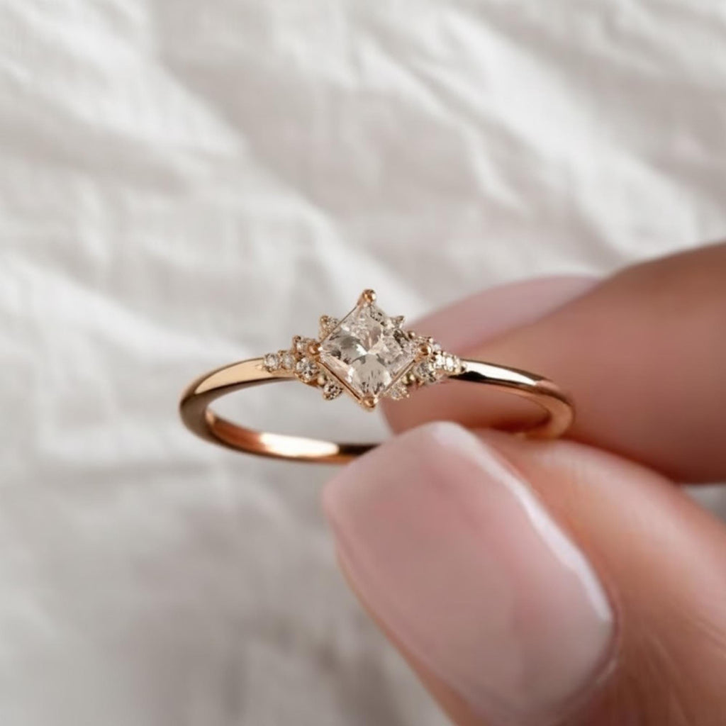 Unique Engagement Ring Princess Cut Lab Diamond Ring, Square Engagement Ring