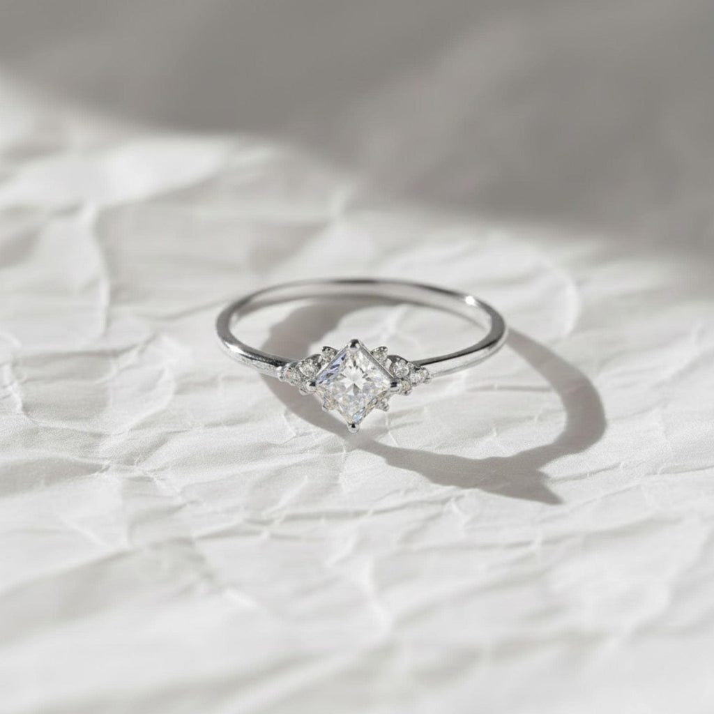 Unique Engagement Ring Princess Cut Lab Diamond Ring, Square Engagement Ring