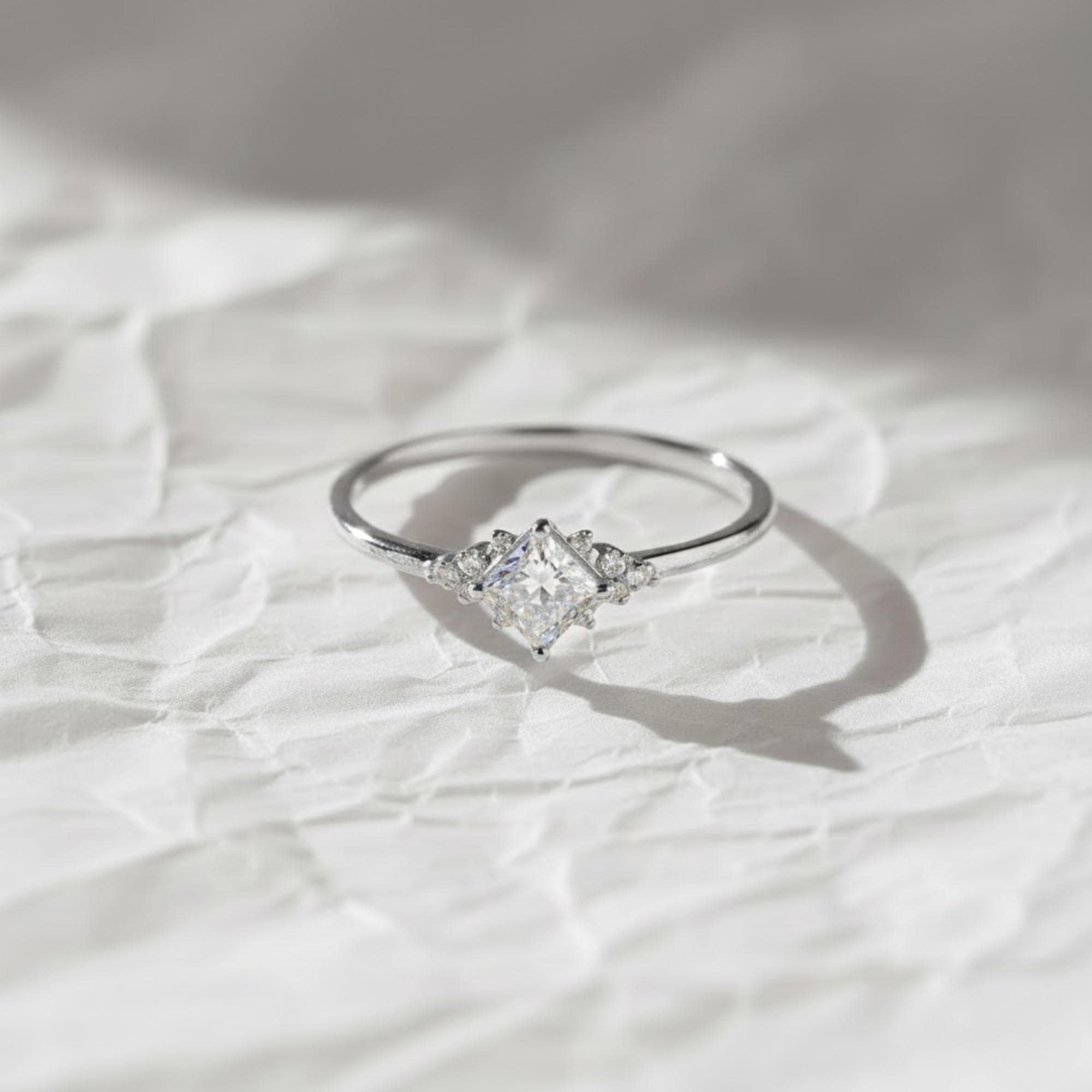 Unique Engagement Ring Princess Cut Lab Diamond Ring, Square Engagement Ring